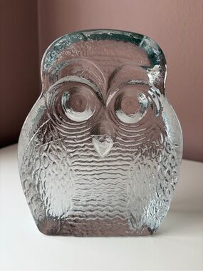 Vintage BLENKO Mid Century Clear Art Glass Owl Bookend Sculpture